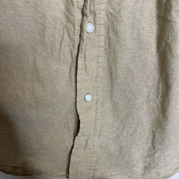 Wrangler Men’s Tan Western Shirt Sawtooth Pocket Pearl Snap Large Long Sleeve - Picture 2 of 6